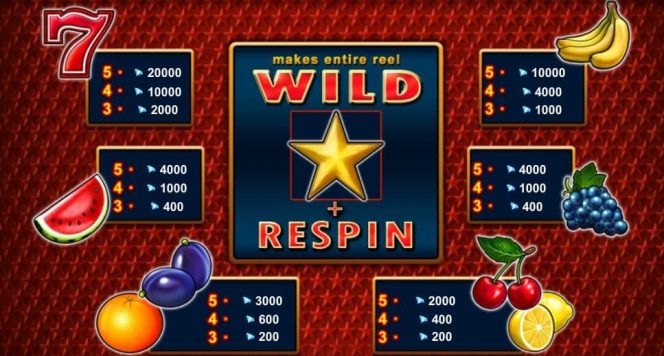 Auszahlungstabelle des kostenlosen Casino-Spielautomaten Extra Stars