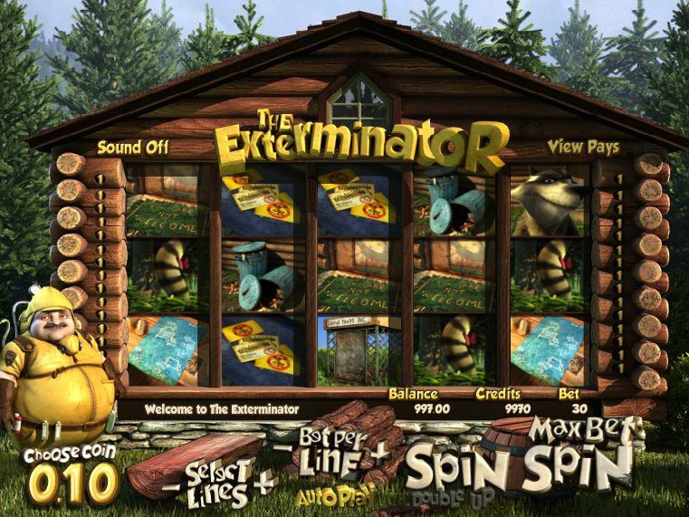 The Exterminator – игровой автомат от фирмы 3D BetSoft с анимированным вступительным роликом и двумя анимированными персонажами: Истребителем (exterminator) и Енотом (raccoon), на которого первый охотится.