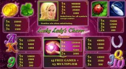 Free online Lucky Lady´s Charm Deluxe slot´s paytable