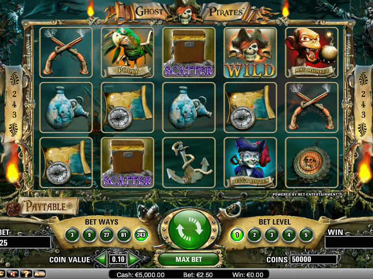 Screen from free online slot game Ghost Pirates
