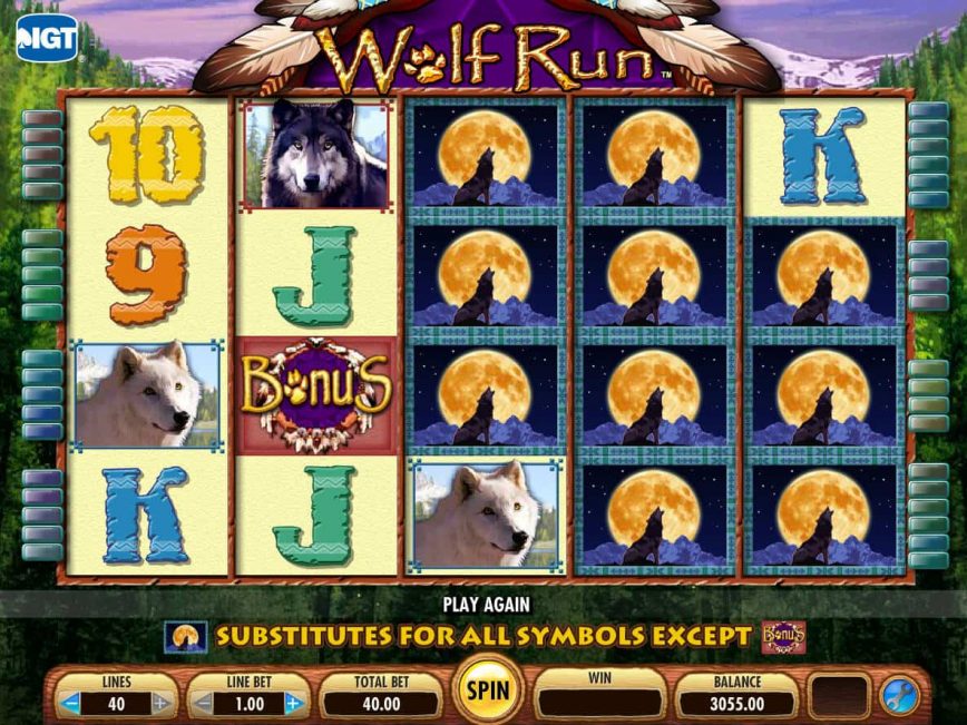 A picture of the free slot game Wolf Run online