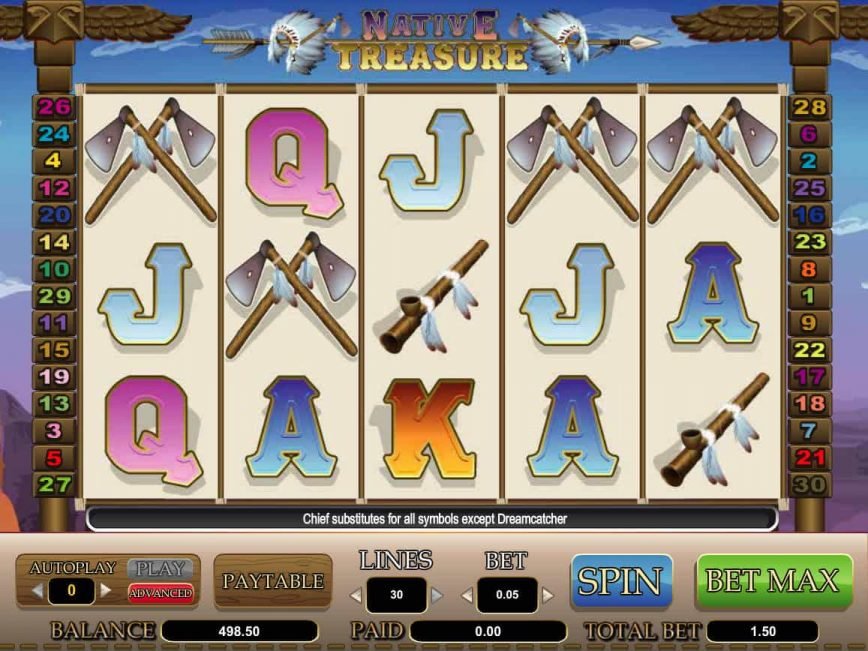 Casino slot machine Native Treasure for fun
